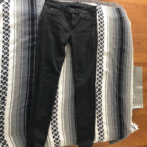 Hudson Black Skinny Jeans with Leather Strip/ 27 - Picture 2 of 5